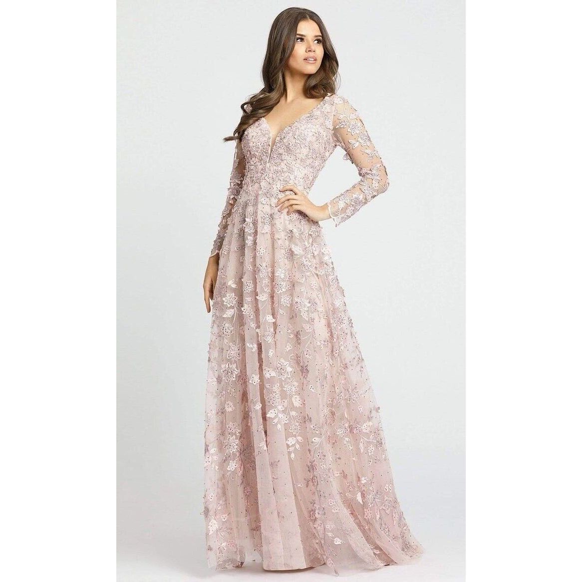 New Mac Duggal - 70224 Lace Applique Deep V Neck A-Line Gown Size 8